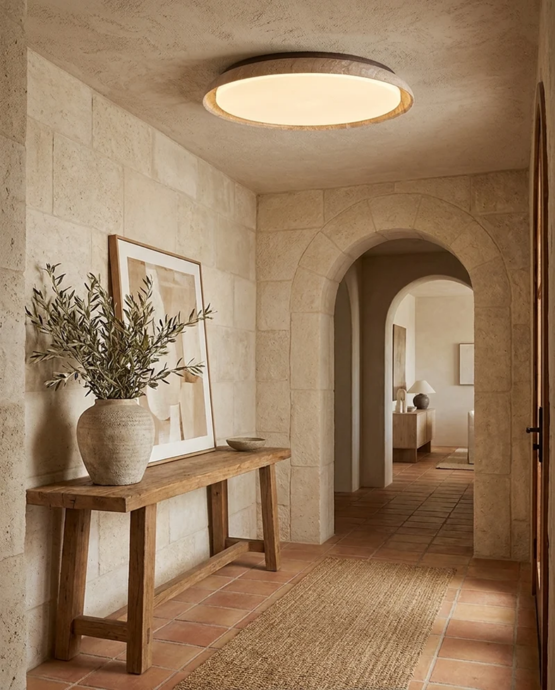 Ronde travertin plafondlamp met hout - Ø 32 of 43 cm | - Maison Roze