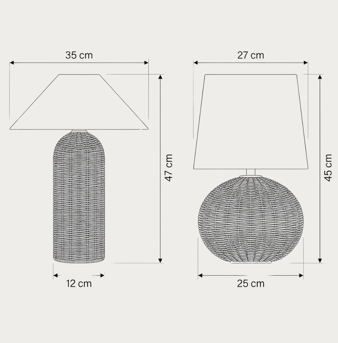 Wabi-Sabi Rotan Tafellamp – Handgeweven Voet Met Stoffen Kap