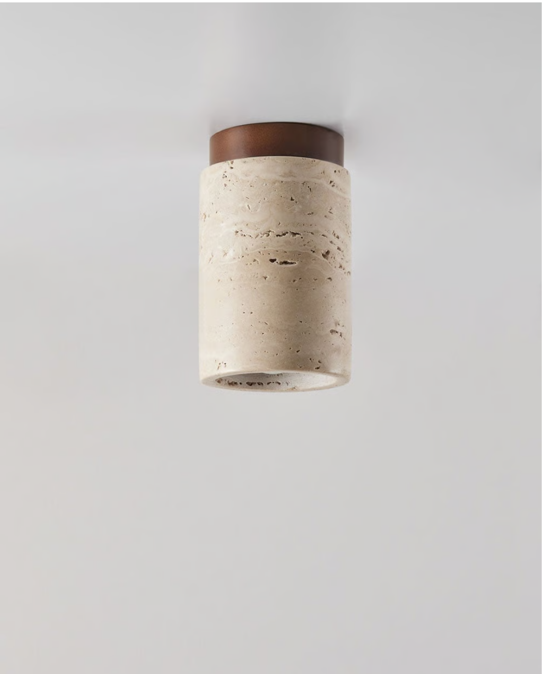 Cilindervormige plafondlamp van travertin en hout | Walnoot - Maison Roze