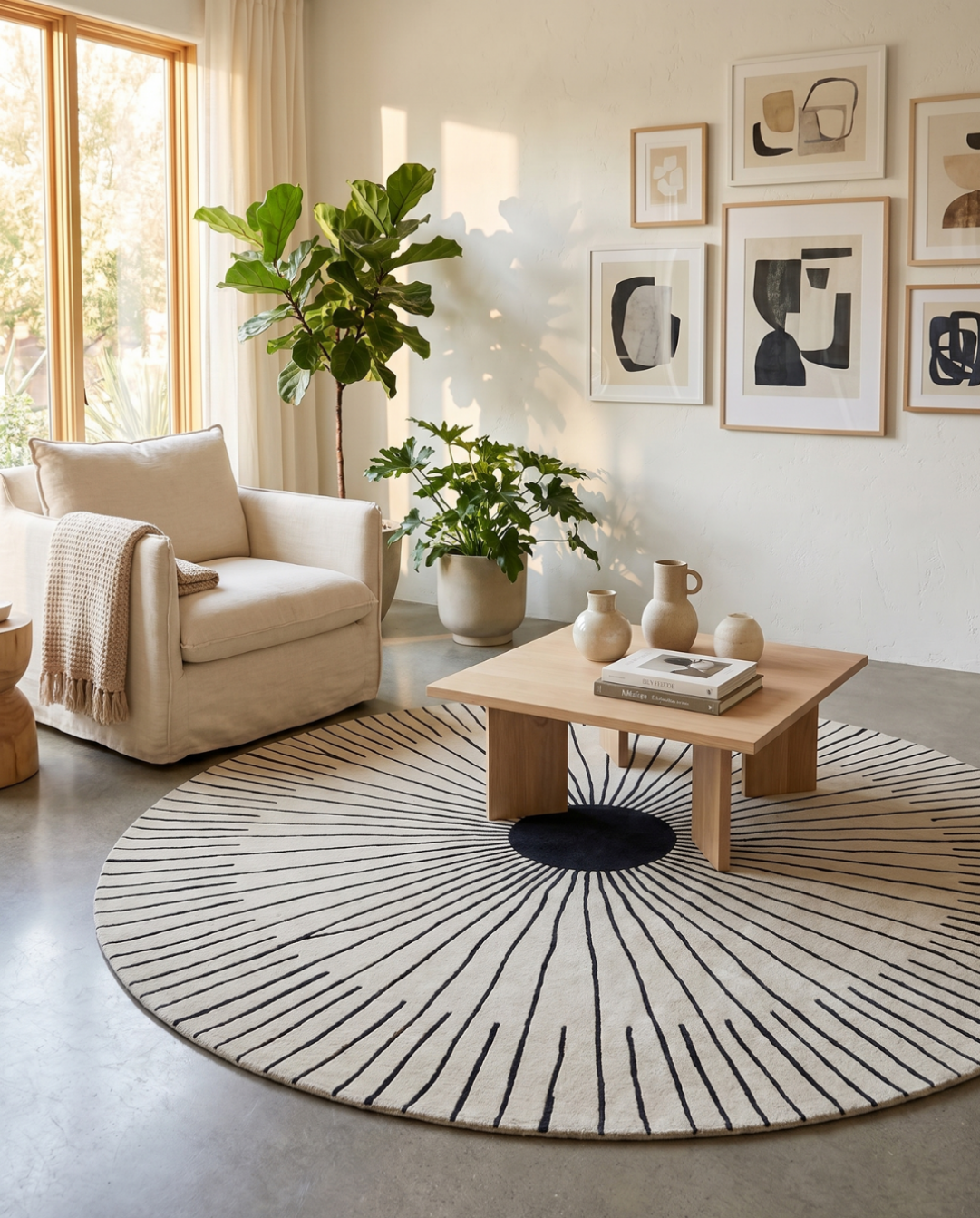 Vale Rond Vloerkleed In Zachte Polyester Met Grafisch Patroon, Ø 120-160 cm | - Maison Roze