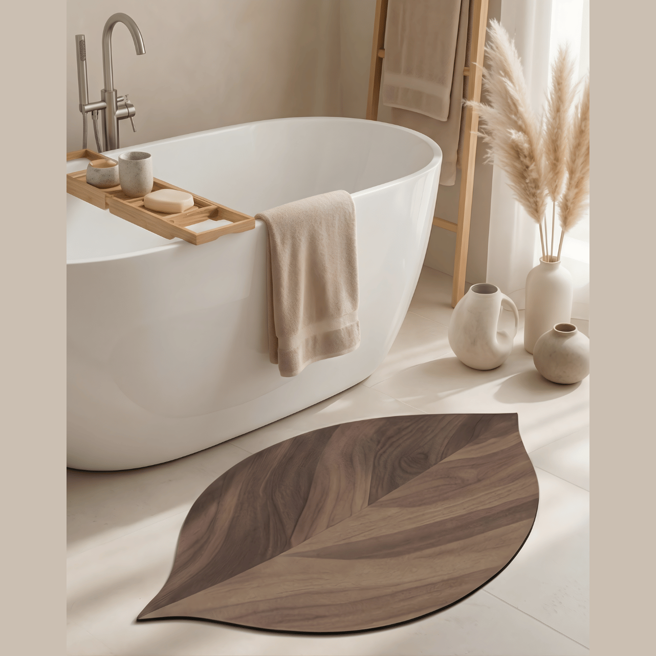 Bladvormige Badmat – Absorberend Antislip Douchekleed – Bruine Polyestervezel Maison Roze