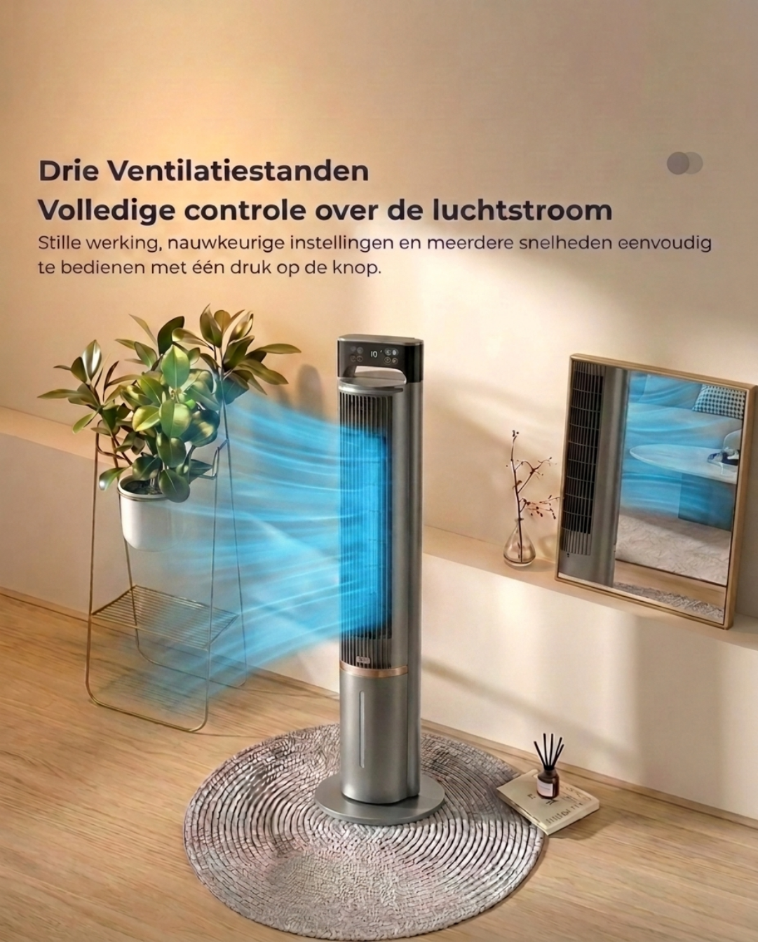 Draagbare Ventilator met Afstandsbediening en Koelfunctie - Fluisterstil, 104cm | - Maison Roze