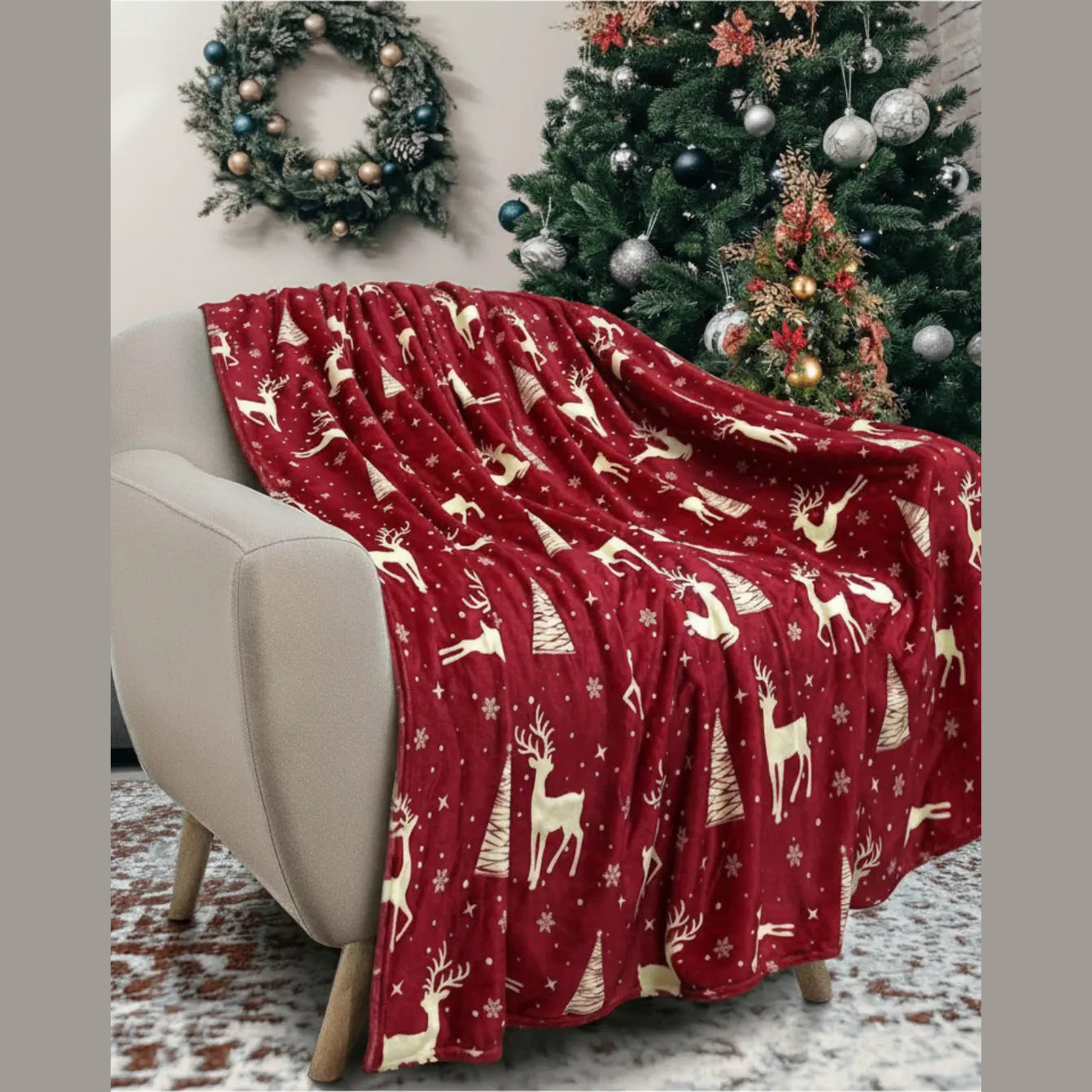 Flanelle Kerstdeken met Rendierprint