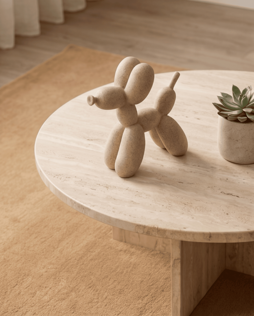 Ballon Hond Beeldje Beige | Moderne Decoratie van Steenlook, 10 cm | - Maison Roze