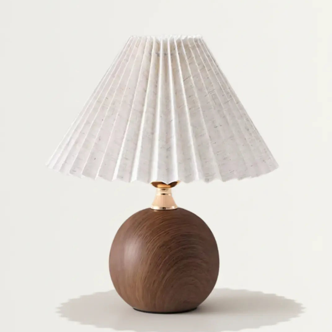 30cm Nordic Ronde Vintage Tafellamp – Keramische Voet Met Houten Afwerking