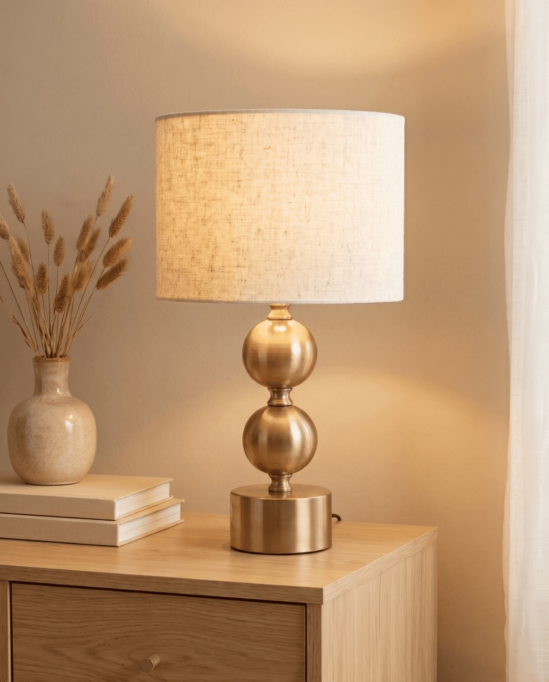 Orb Tafellamp Van Goud Metaal Met Linnen Kap, 45 cm | - Maison Roze