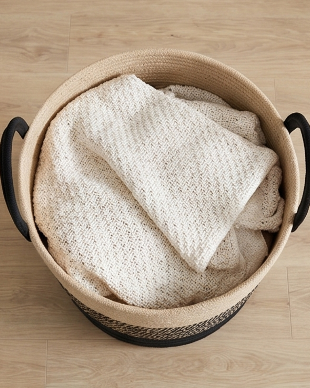 Wasmand Katoen Touw – Boho Design | Gevlochten Wasmand Naturel, 58L | - Maison Roze