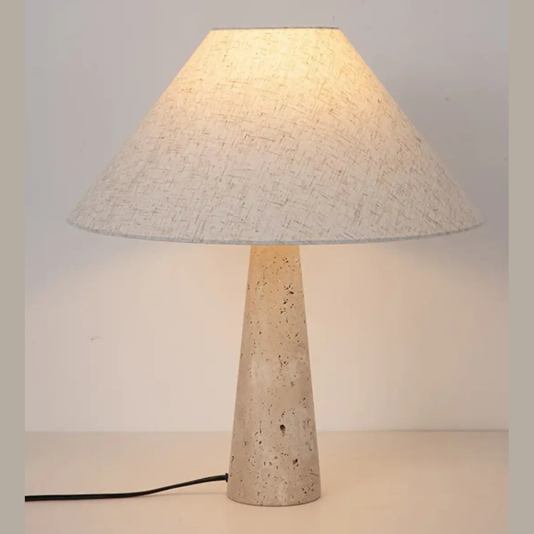 46cm Japandi Travertijn Tafellamp – Natuurstenen Voet Met Linnen Kap