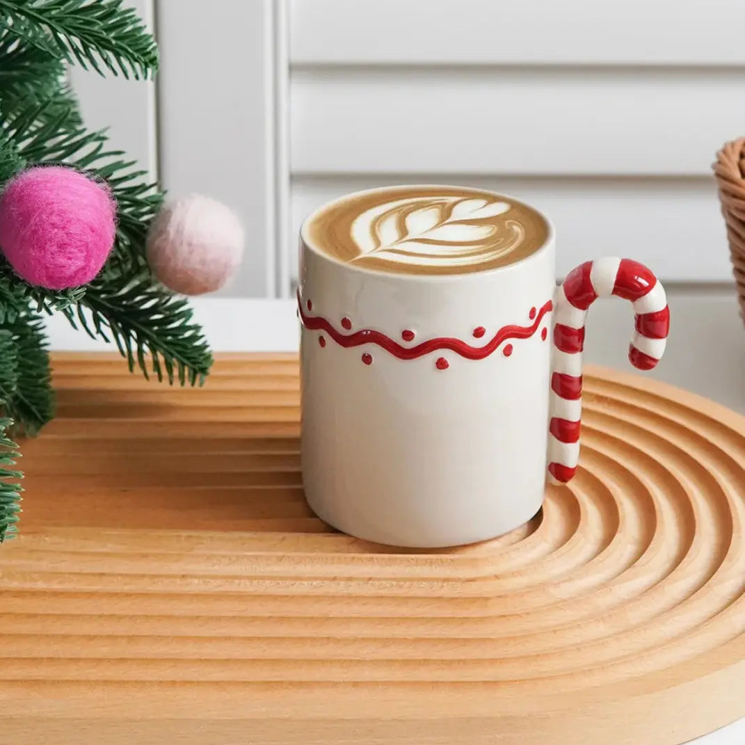 350ml Moderne Keramische Kerstmok – Festief Ontwerp Met Candy Cane Handvat