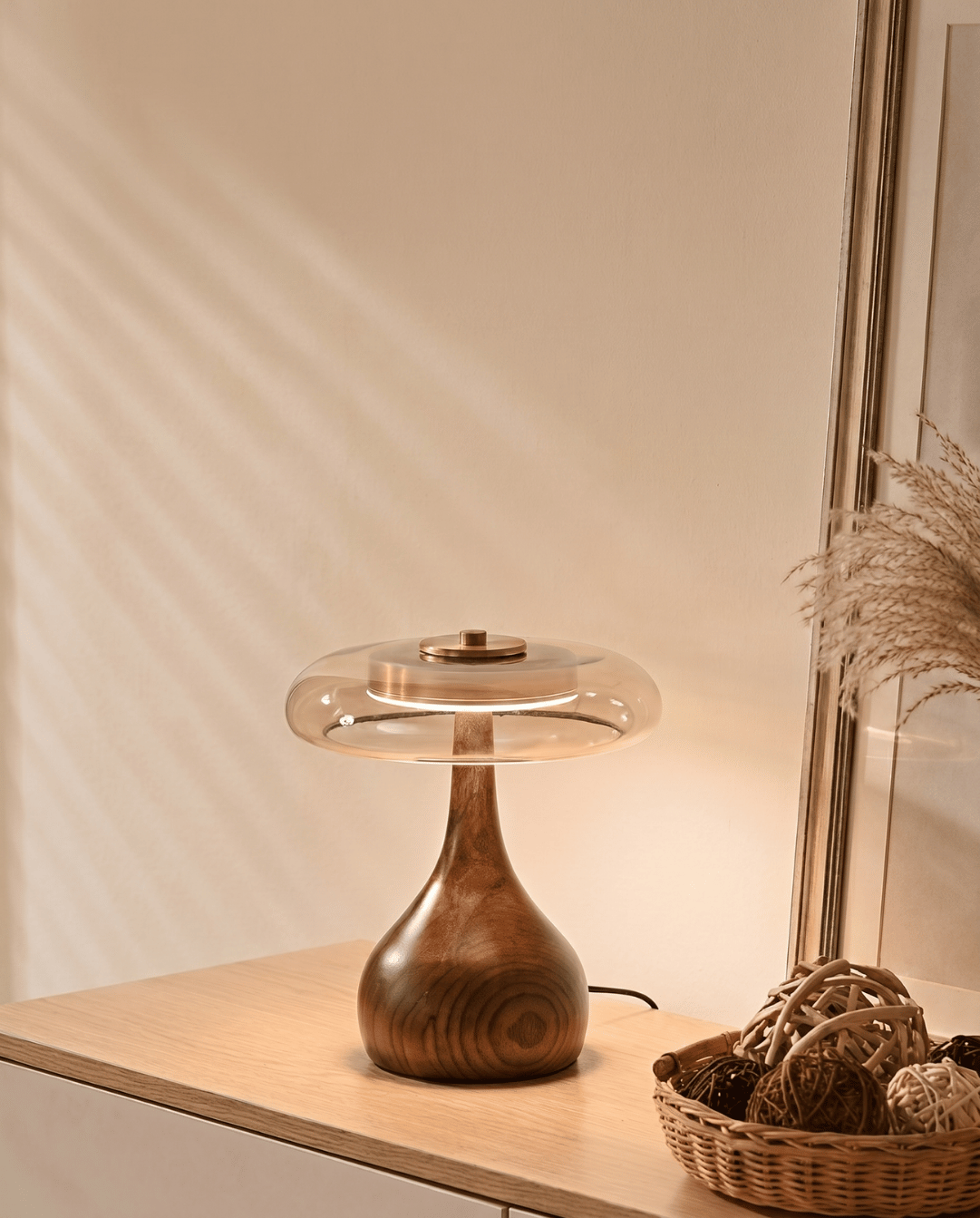 Designer Tafellamp Hout Met Transparante Kap | Kort - Maison Roze