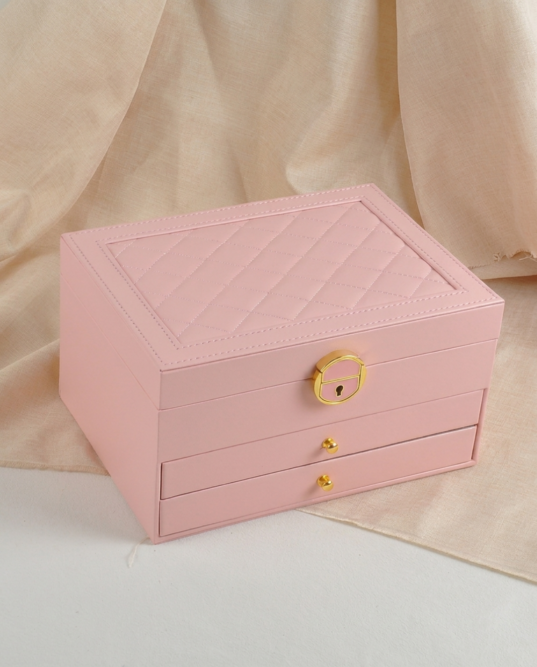 Sieradendoos Leer Meerlaags - Zwart, Roze, Groen of Wit 23 cm | Roze - Maison Roze