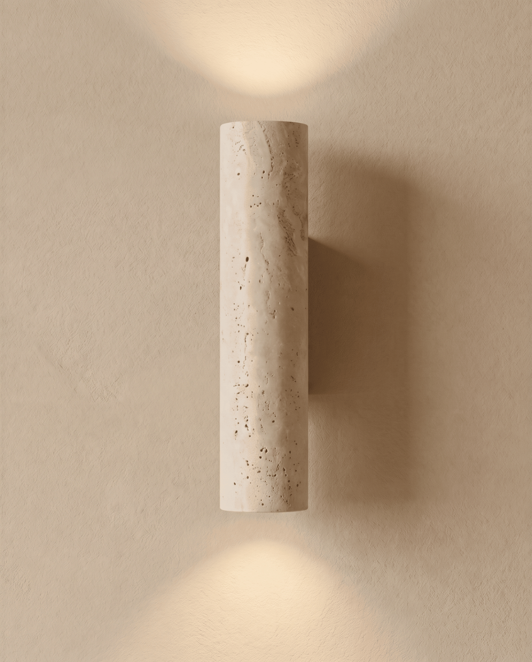 Wandlamp in natuutlijk travertijnsteen en massief hout | - Maison Roze