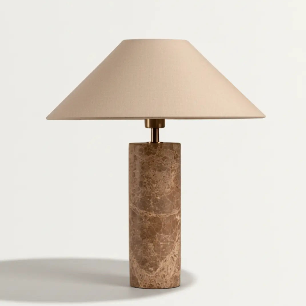 Nordic Marmeren Tafellamp – Witte Stoffen Kap