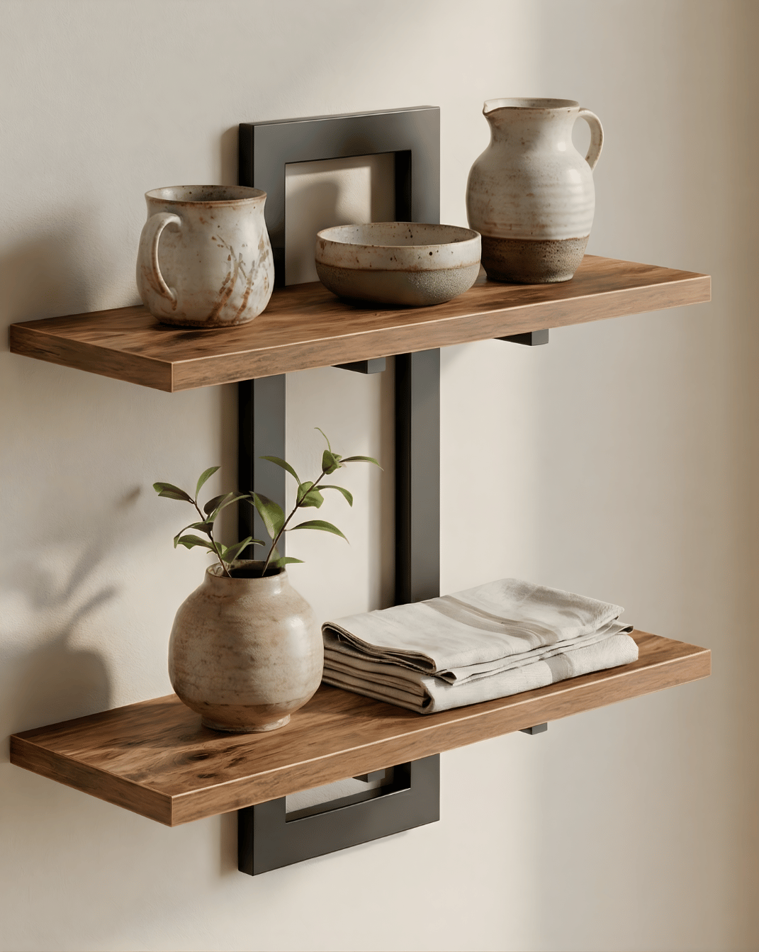 Wandplank 2-Laags – Houten Wandplank met Metalen Beugels | 2 laags - Maison Roze