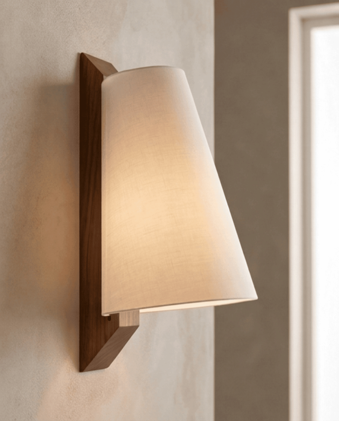 Vintage Wandlamp “Linea” – Hout & Conische Kap, 38cm | - Maison Roze
