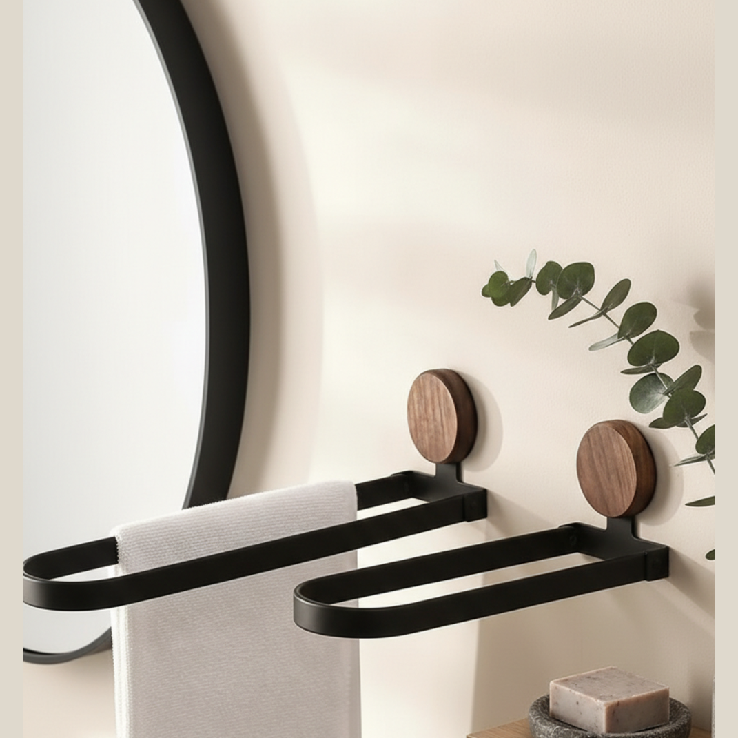 Walnoot Houten Handdoekrek – Wandbevestiging, Opvouwbaar Ontwerp – Geen Boren Nodig