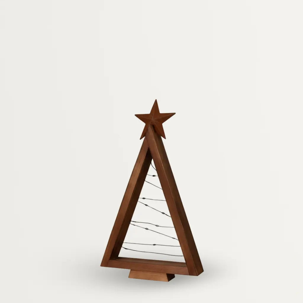 Houten LED Kerstboom – Warm Wit Verlichte Tafeldecoratie – Natuurlijk Hout