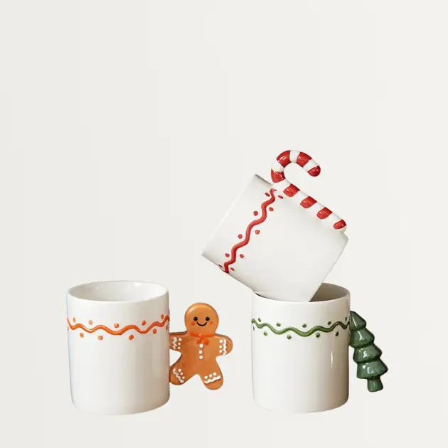 350ml Moderne Keramische Kerstmok – Festief Ontwerp Met Candy Cane Handvat