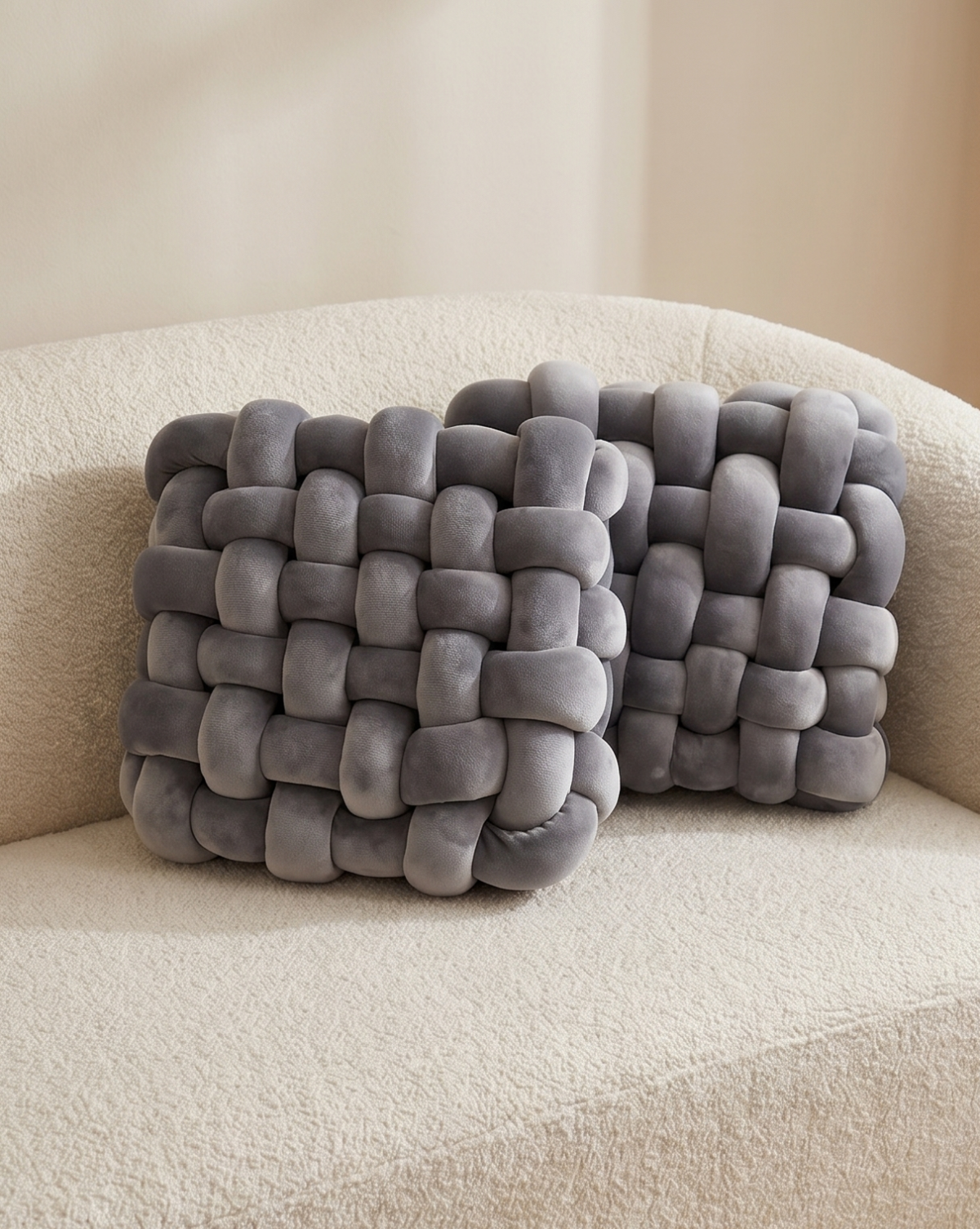 Knoopkussen Zacht Geometrisch Design Sierkussen Pluche, 30 x 30 cm | - Maison Roze