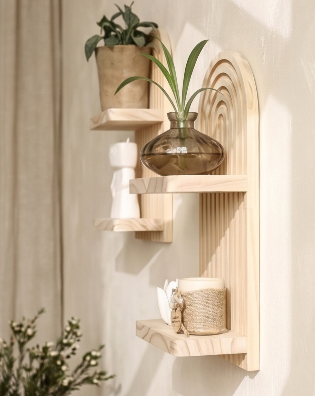 Wandplank Naturel Hout | Set van 2 Zwevende Wandplanken, 29,5 cm | - Maison Roze