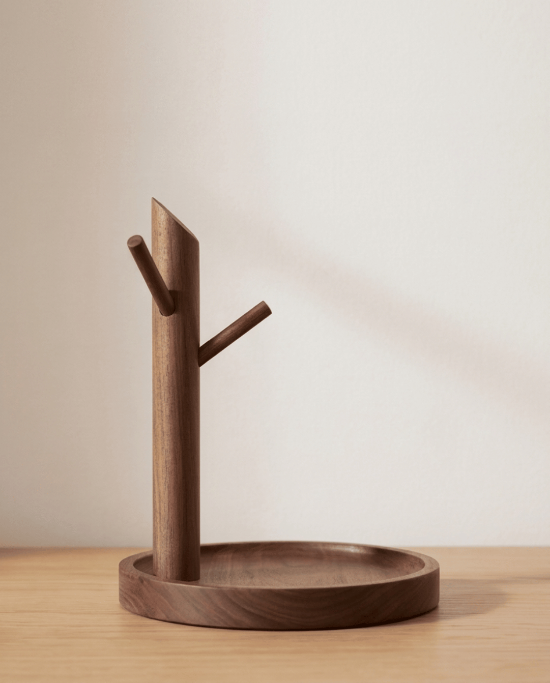 Sleutelhouder Hout Bamboe | Minimalistisch Plateau met Haken, 20 cm | - Maison Roze
