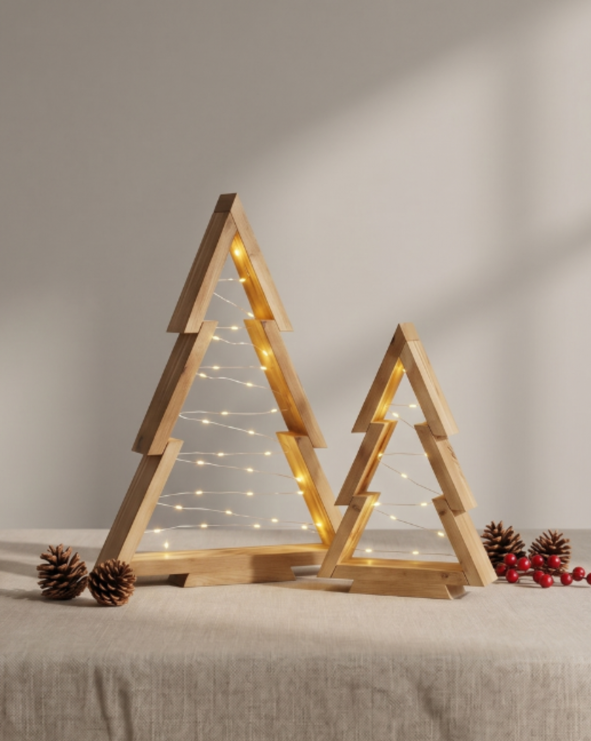 Vale Houten Kerstboomset met Ingebouwde Ledverlichting, Naturel hout | - Maison Roze