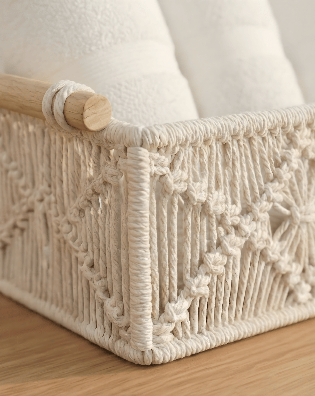 Boho Opbergmandjes Set (2 stuks) - Gevlochten Organizer met Houten Handvatten | - Maison Roze