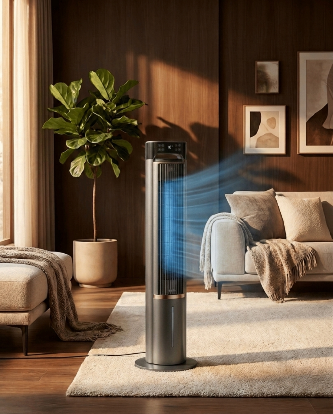 Draagbare Ventilator met Afstandsbediening en Koelfunctie - Fluisterstil, 104cm | - Maison Roze