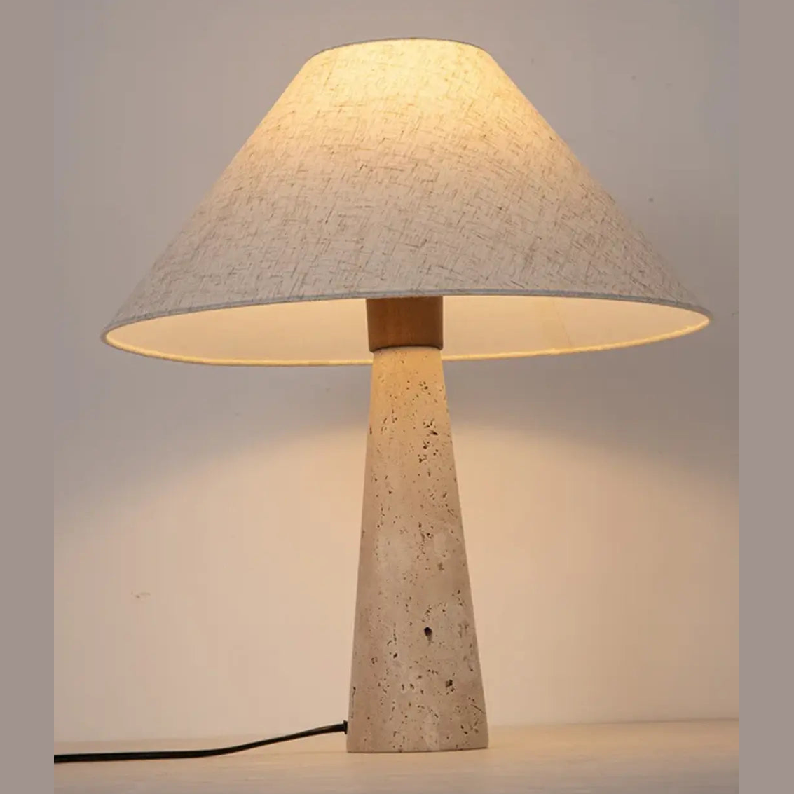 46cm Japandi Travertijn Tafellamp – Natuurstenen Voet Met Linnen Kap