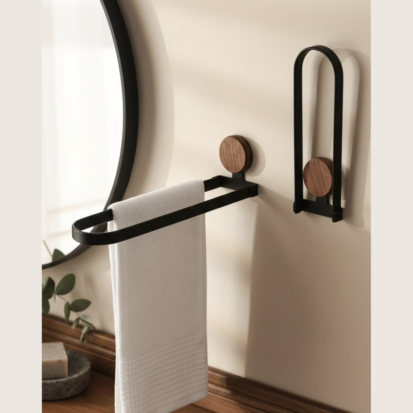 Walnoot Houten Handdoekrek – Wandbevestiging, Opvouwbaar Ontwerp – Geen Boren Nodig