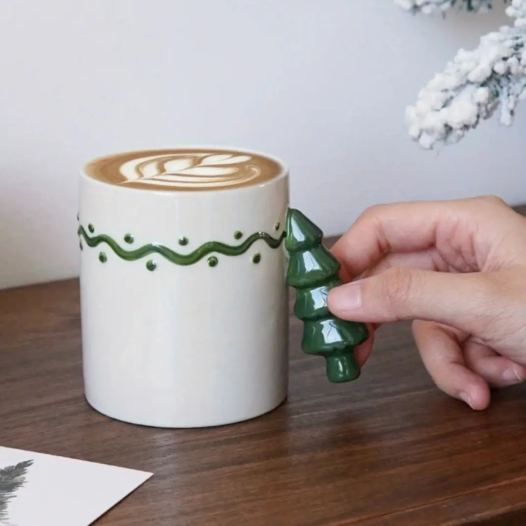 350ml Moderne Keramische Kerstmok – Festief Ontwerp Met Candy Cane Handvat