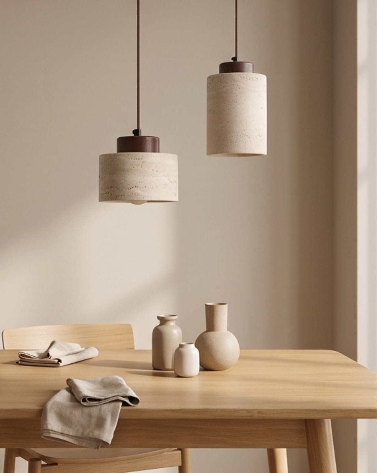Travertin Hanglamp - Wabi-Sabi Ontwerp met Gele Natuursteen | - Maison Roze