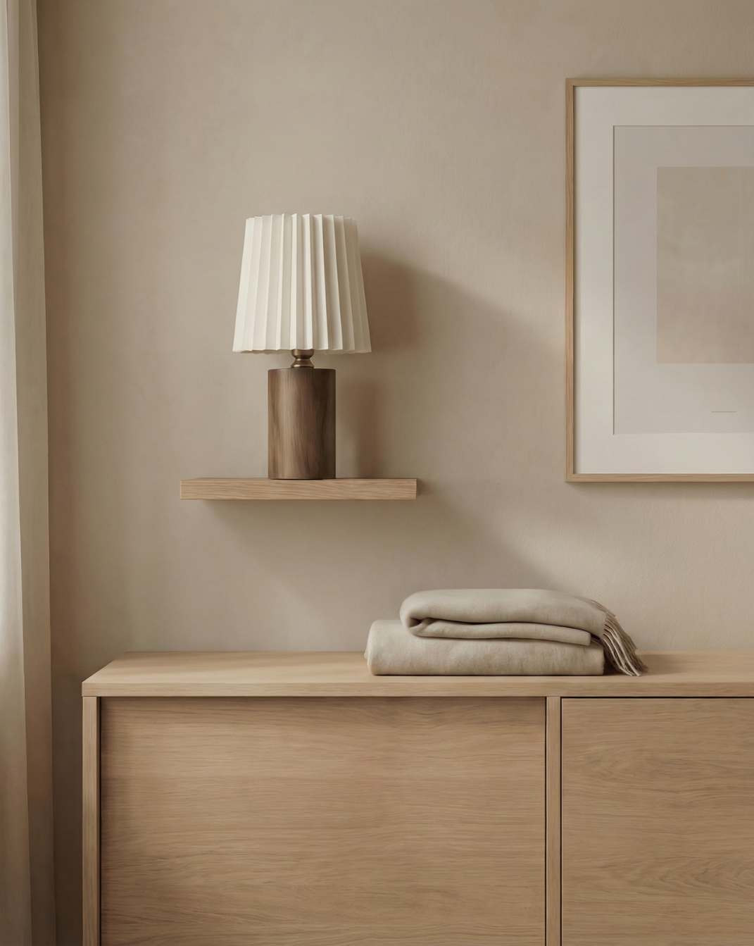 Koreaanse Stijl Tafellamp – Geplooide Stoffen Kap Met Houten Voet | - Maison Roze