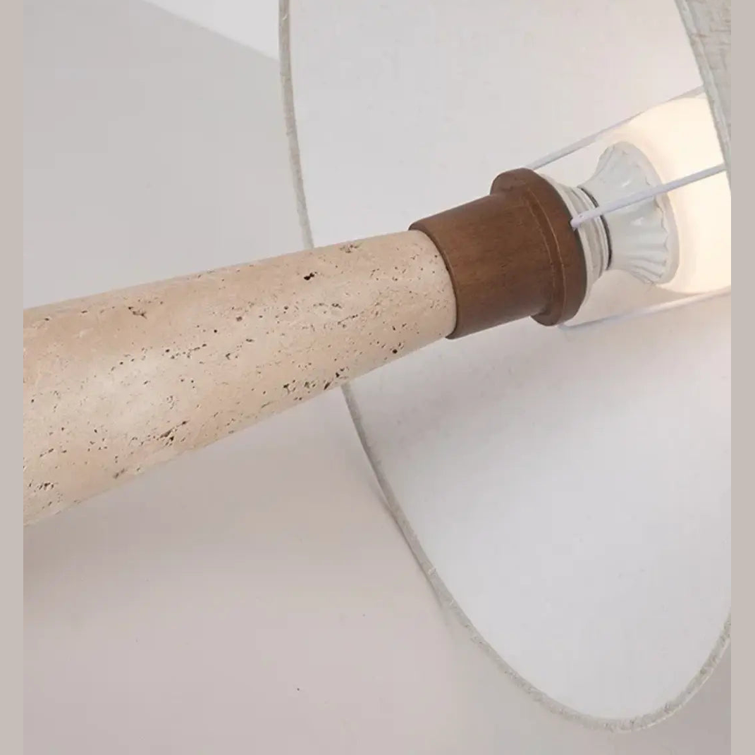 46cm Japandi Travertijn Tafellamp – Natuurstenen Voet Met Linnen Kap