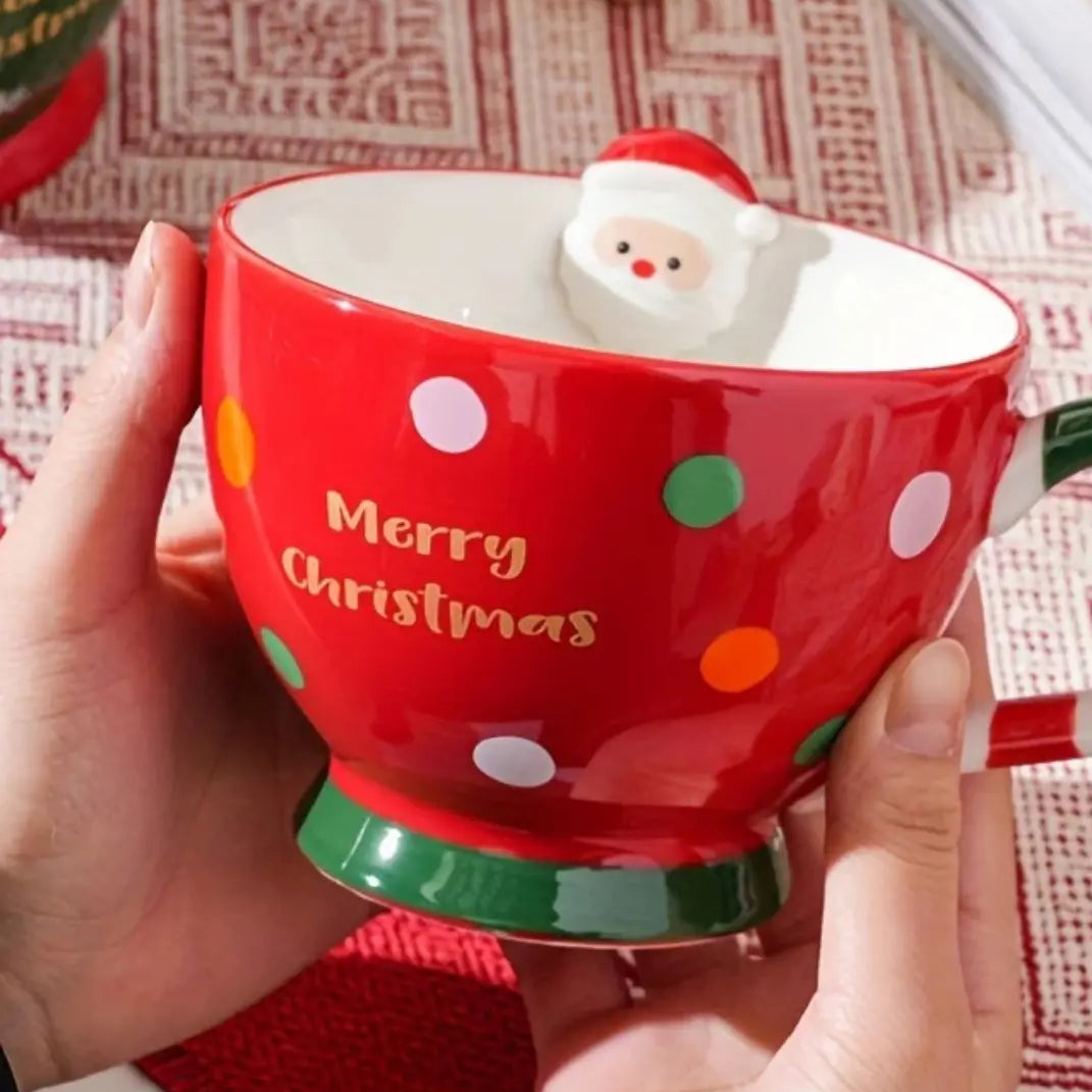 500ml Feestelijke Keramische Mok – Groene En Rode Kerst Cartoon Ontwerp