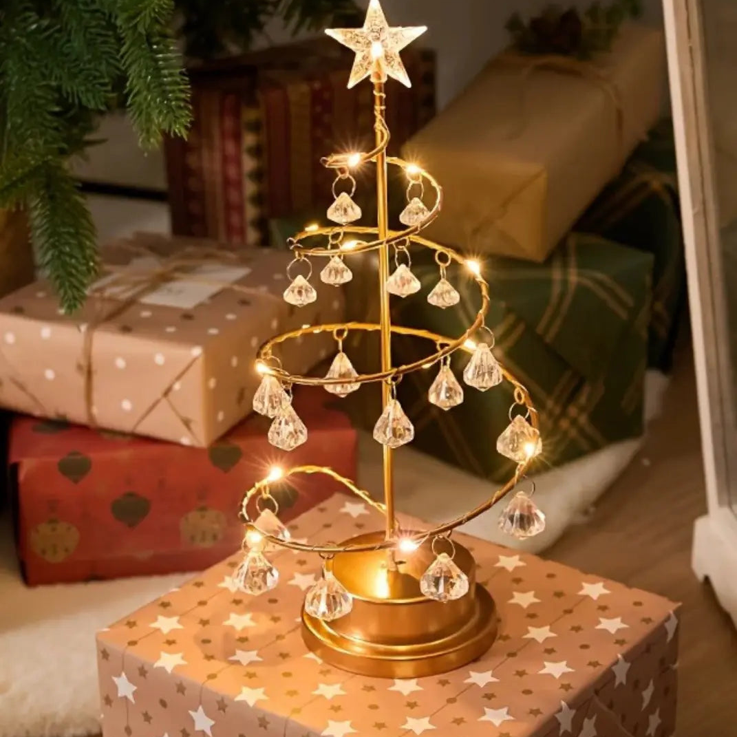 Koperdraad Kerstboom Nachtlampje – Kristal Hangornament