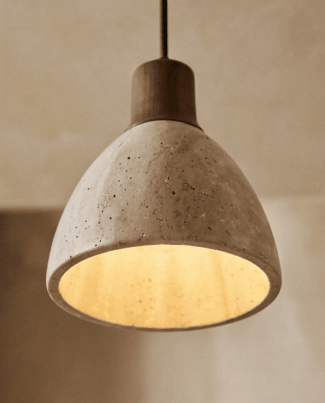 Cove Hanglamp Van Beige Travertin Met Massief Hout, ø 15cm | - Maison Roze