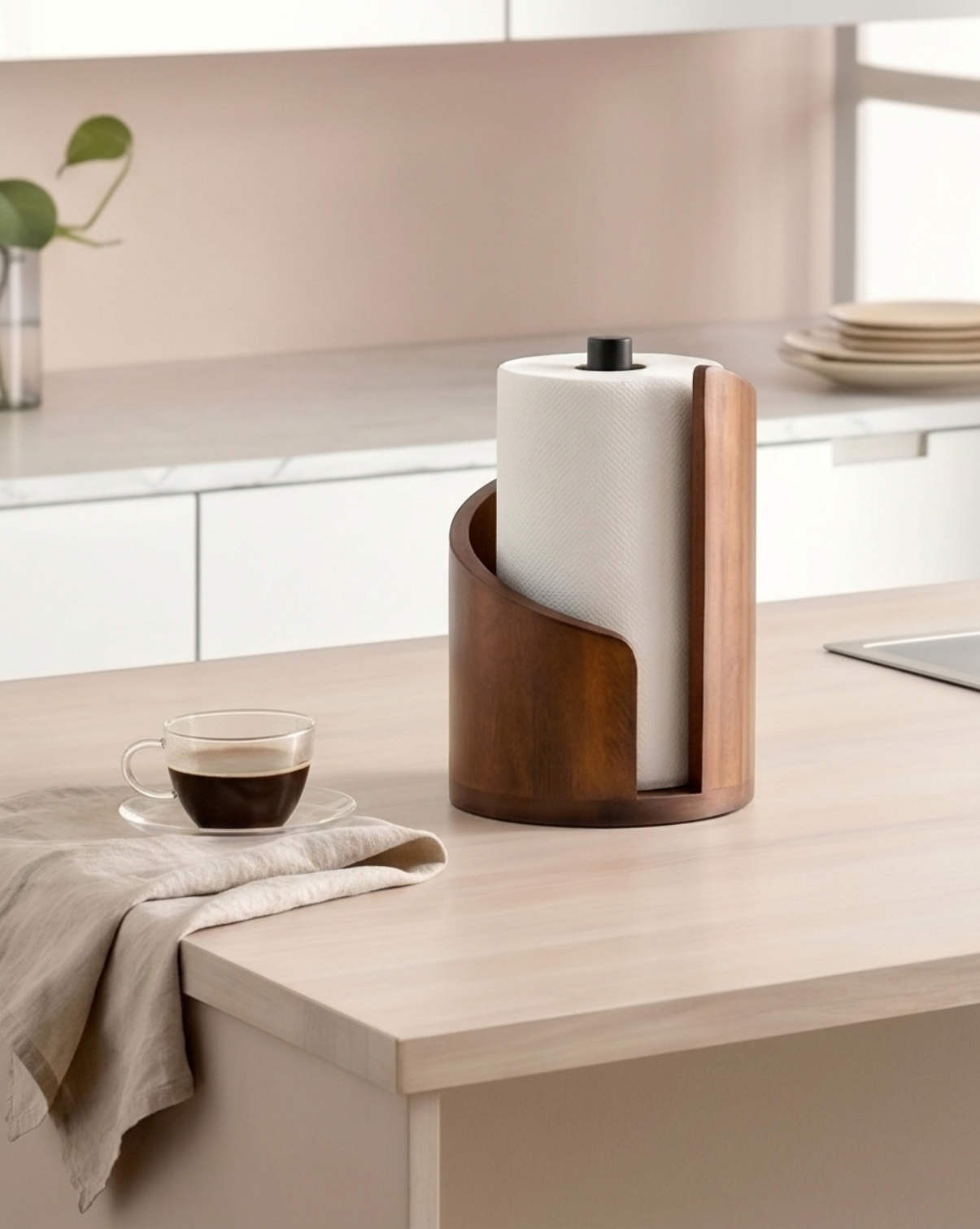 Keukenrolhouder Hout – Massief Houten Design | Staande Keukenrolhouder | - Maison Roze