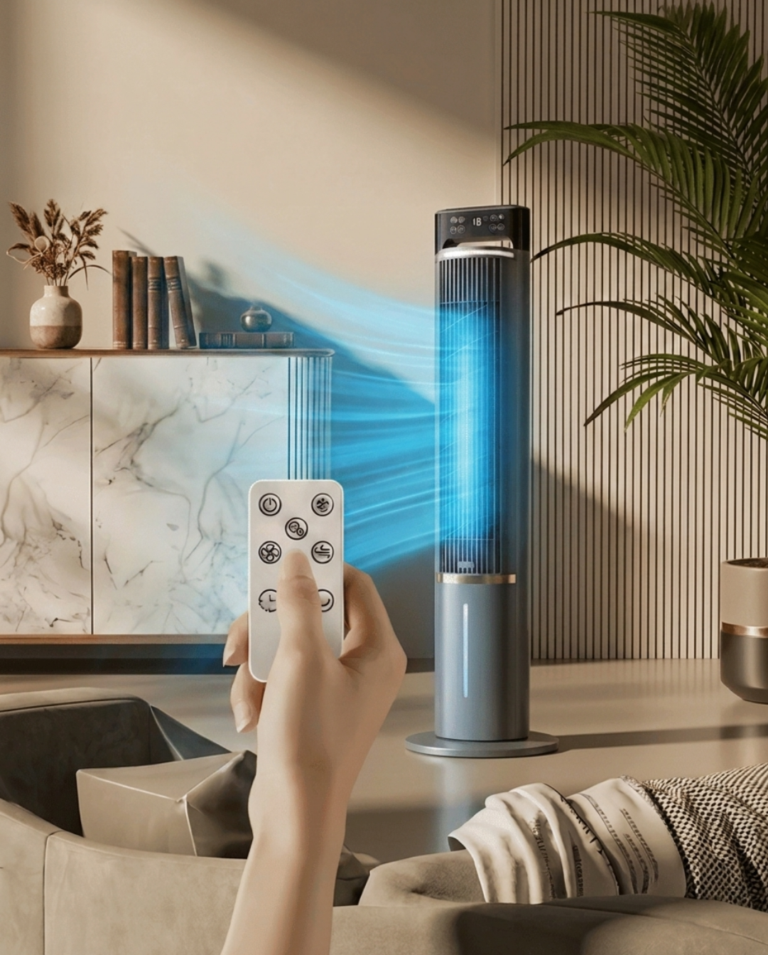 Draagbare Ventilator met Afstandsbediening en Koelfunctie - Fluisterstil, 104cm | - Maison Roze