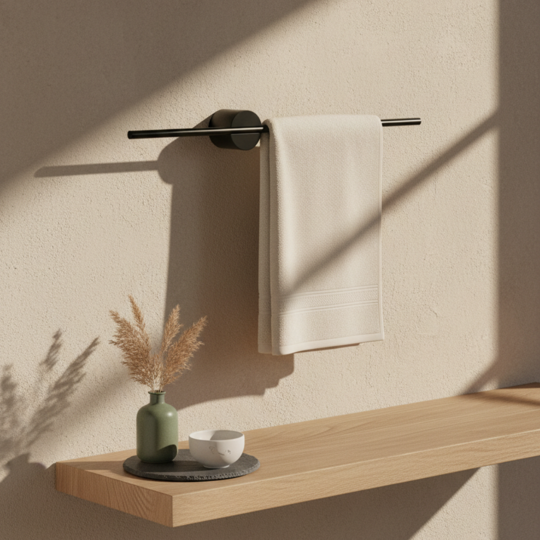 Uitschuifbaar Handdoekrek – Roestvrijstalen Verstelbare Rail – Houten Look Wandbevestiging