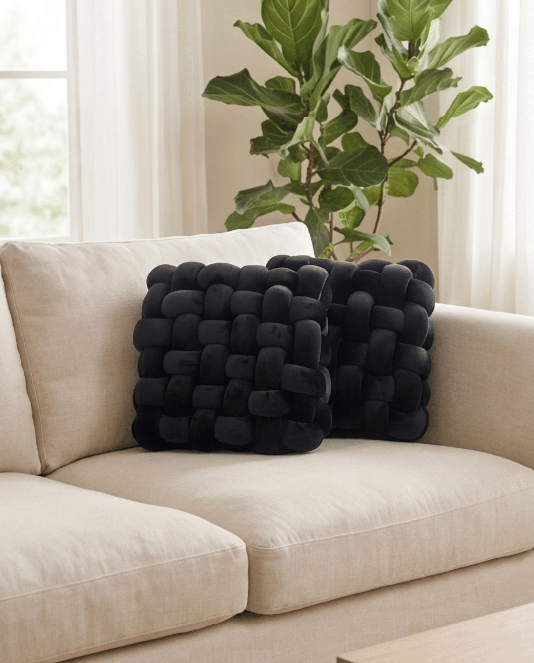 Knoopkussen Zacht Geometrisch Design Sierkussen Pluche, 30 x 30 cm | - Maison Roze