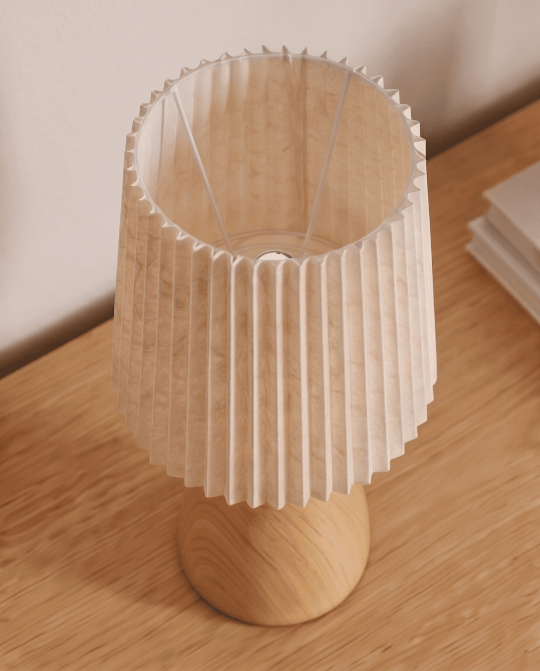 Tafellamp van keramiek met hout design en stoffen kap - kegel | - Maison Roze