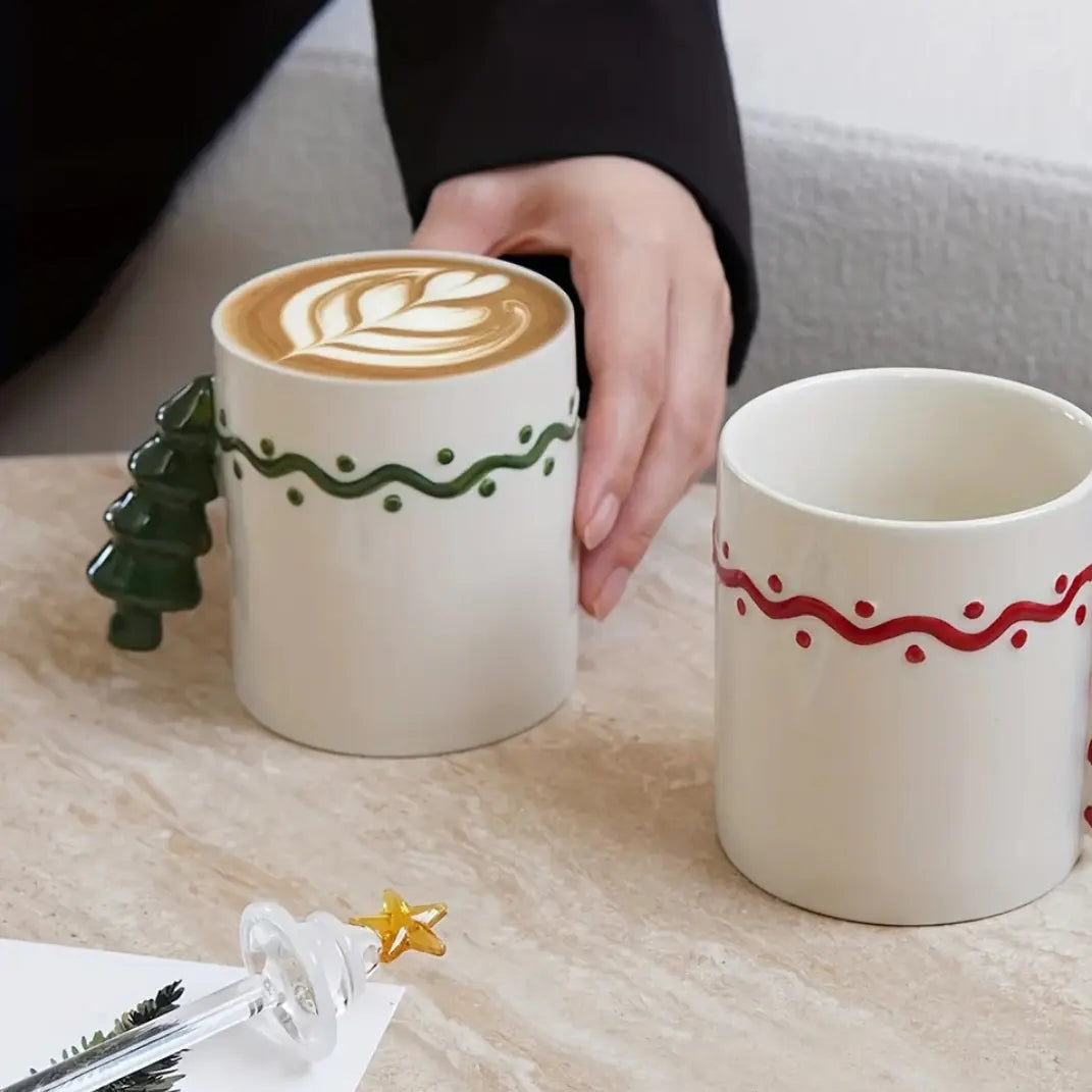 350ml Moderne Keramische Kerstmok – Festief Ontwerp Met Candy Cane Handvat