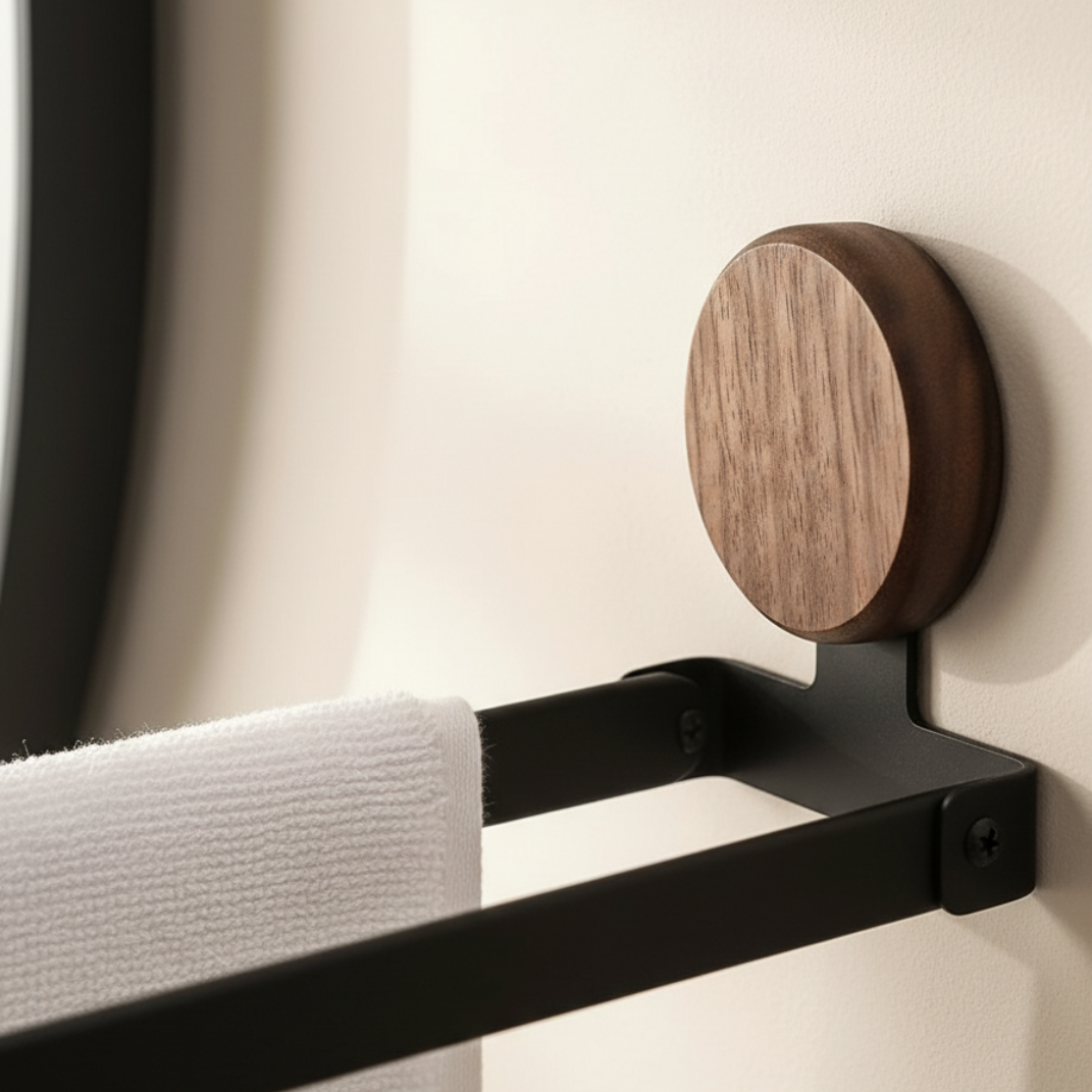 Walnoot Houten Handdoekrek – Wandbevestiging, Opvouwbaar Ontwerp – Geen Boren Nodig