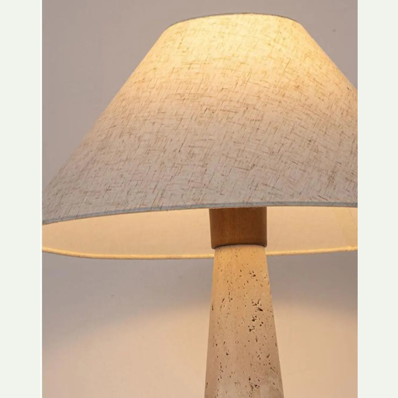 46cm Japandi Travertijn Tafellamp – Natuurstenen Voet Met Linnen Kap