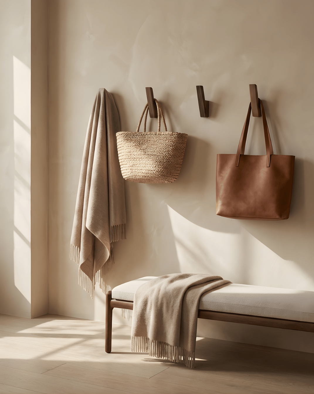 Kapstokhaakjes Hout Set van 4 – Minimalistische Wandhaken voor Hal & Badkamer | - Maison Roze