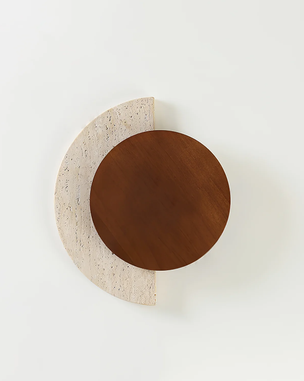 Crescent Halo - Ronde wandlamp van travertin en hout | Ø 25 x H 30 cm - Maison Roze