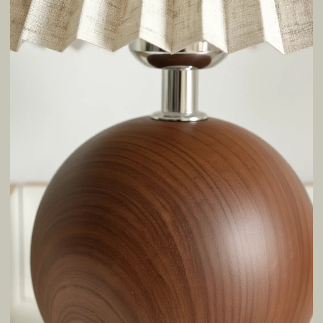 30cm Nordic Ronde Vintage Tafellamp – Keramische Voet Met Houten Afwerking