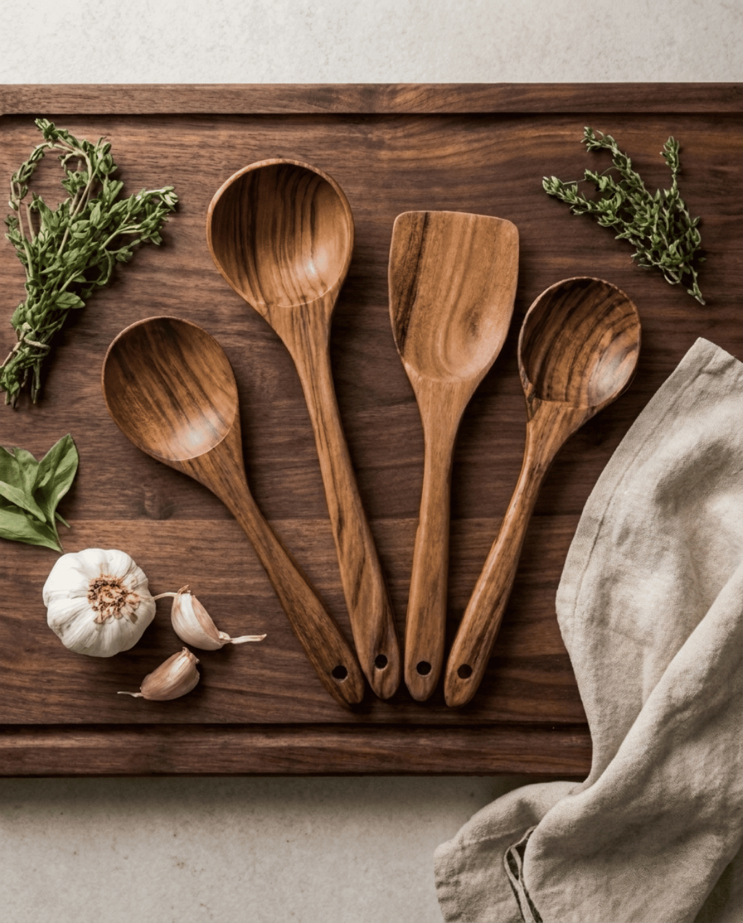 Teakhouten Keukengerei Set 5 Delig - Natuurlijke Houten Kookgerei | - Maison Roze