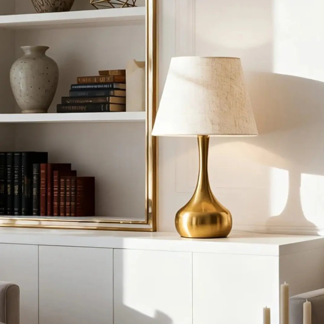 42cm Moderne Gouden Tafellamp – Elegante Metalen Voet